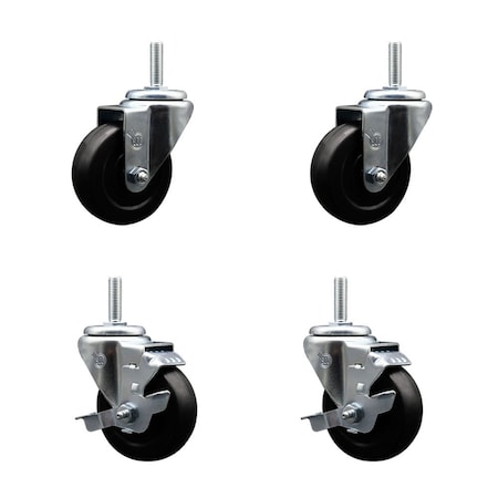 Service Caster 35 Inch Hard Rubber Wheel Swivel 58 Inch Threaded Stem Caster Set 2 Brakes SCC SCC-TS20S3514-HRS-58212-2-TLB-2